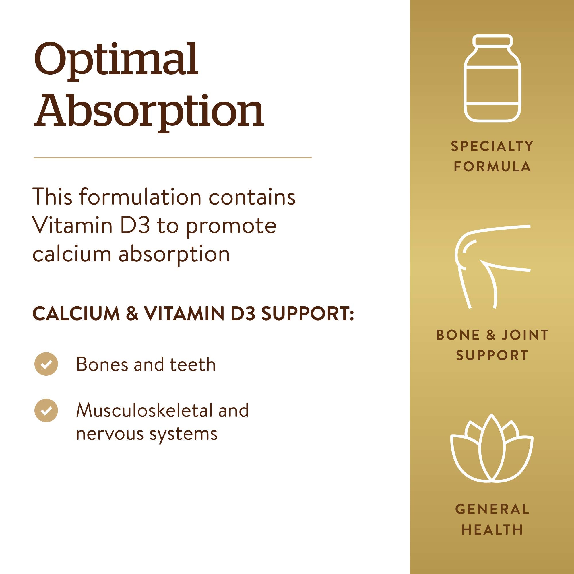Solgar Calcium Citrate Vitamin D3 nutrition facts panel with calcium absorption details