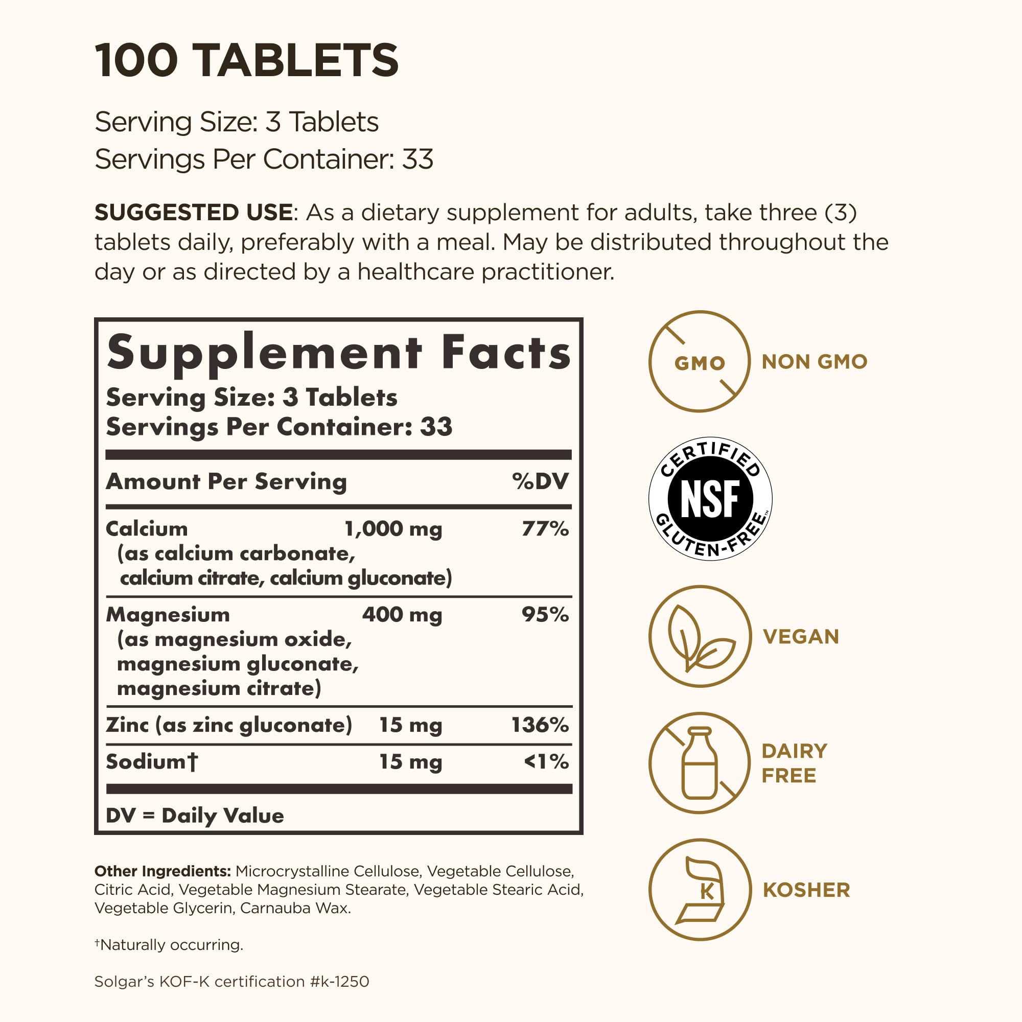 Solgar Calcium Magnesium Plus Zinc capsules for daily bone and muscle support.
