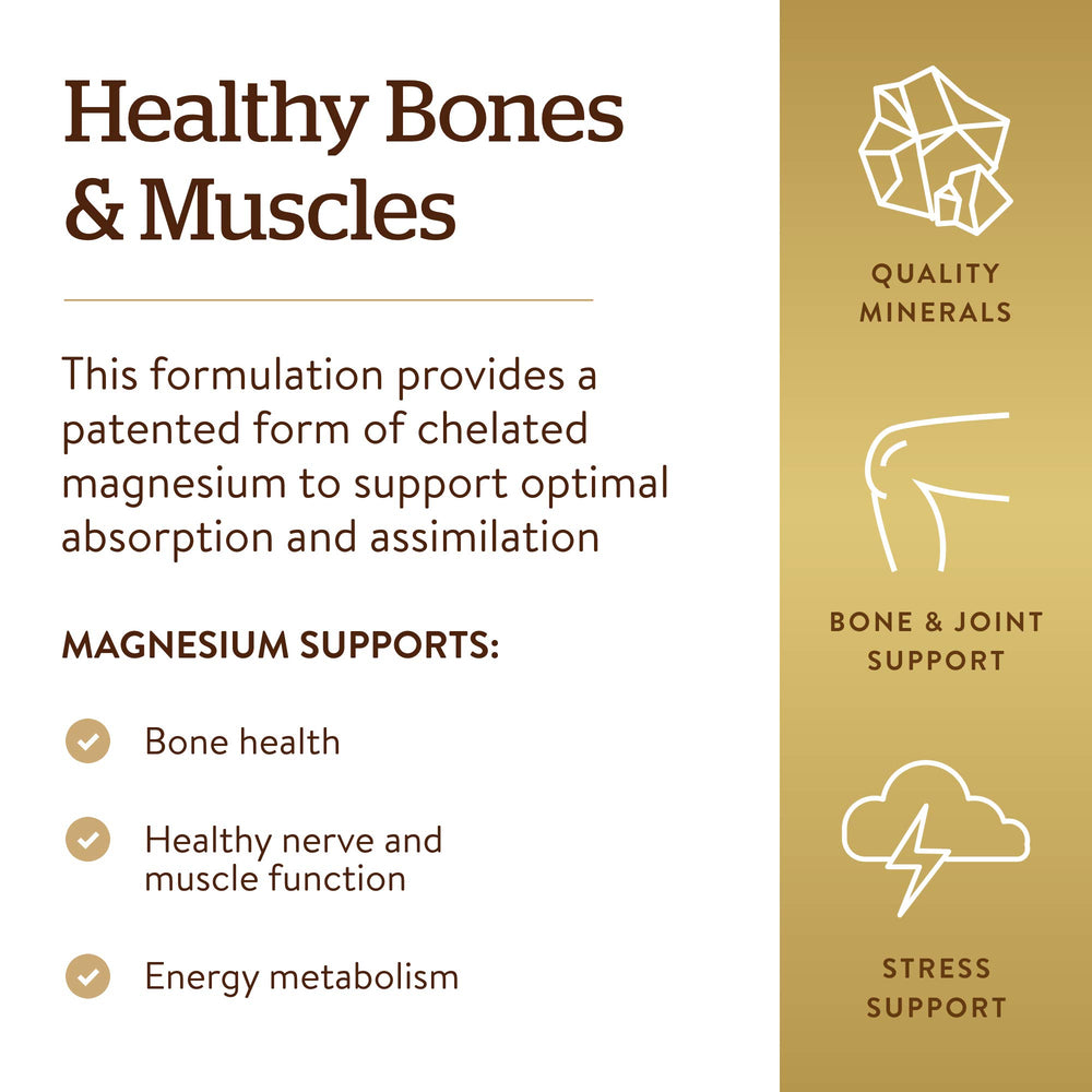 Solgar Chelated Magnesium tablets close-up for easy daily use.