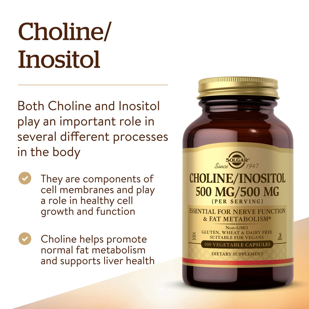 Solgar Choline/Inositol bottle pour shows easy daily intake.