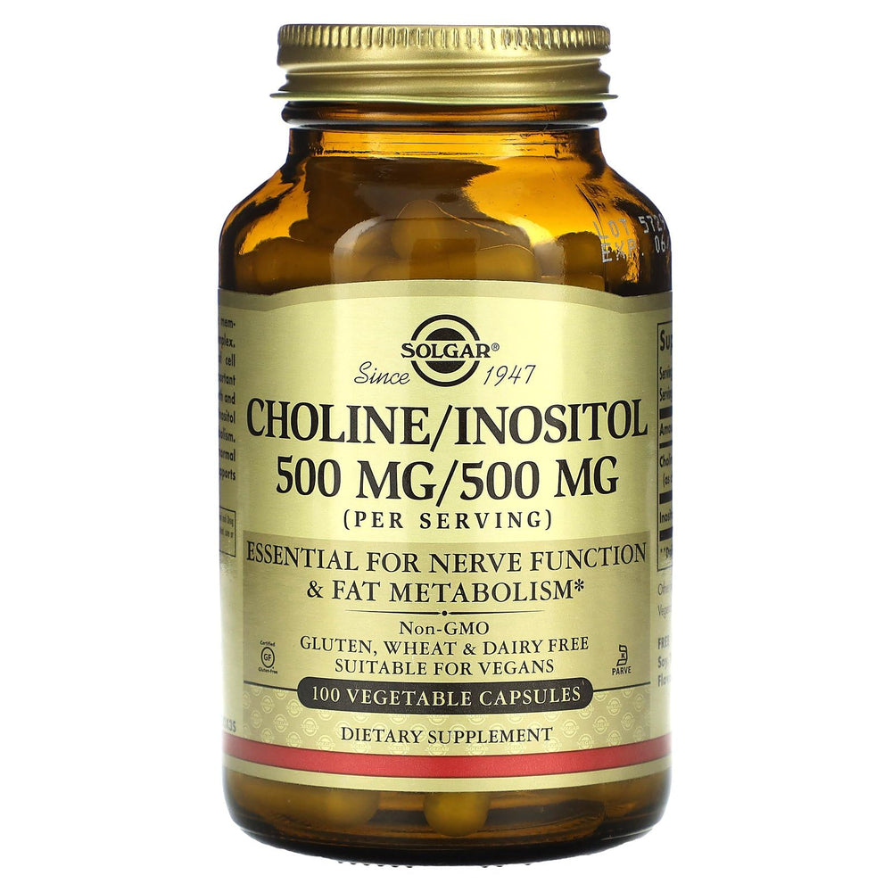 Solgar Choline/Inositol label design highlights 500 mg per serving.