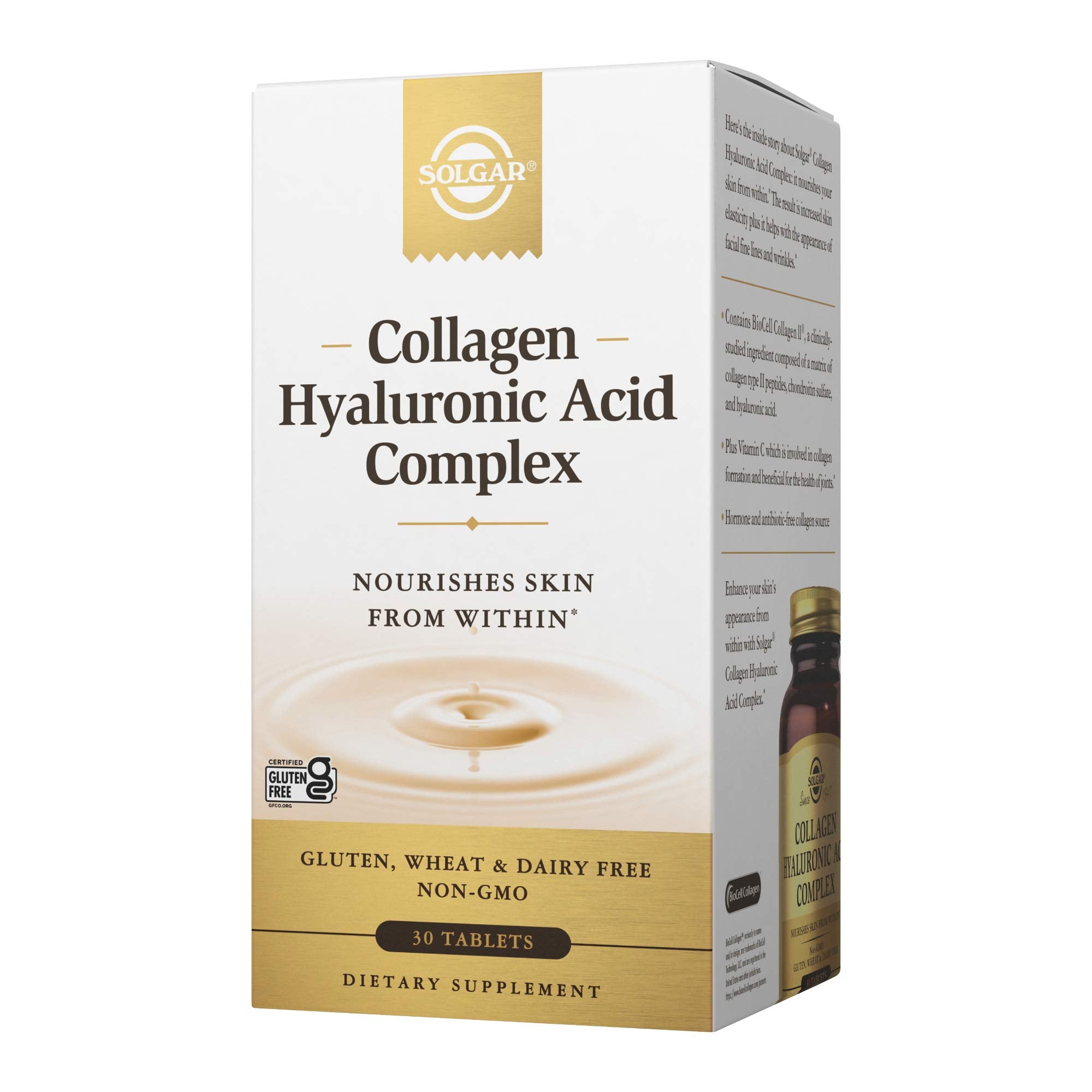 Solgar Collagen Hyaluronic Acid Complex bottle supports skin hydration