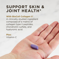 Solgar Collagen Hyaluronic Acid Complex packaging highlighting non-GMO and dairy-free