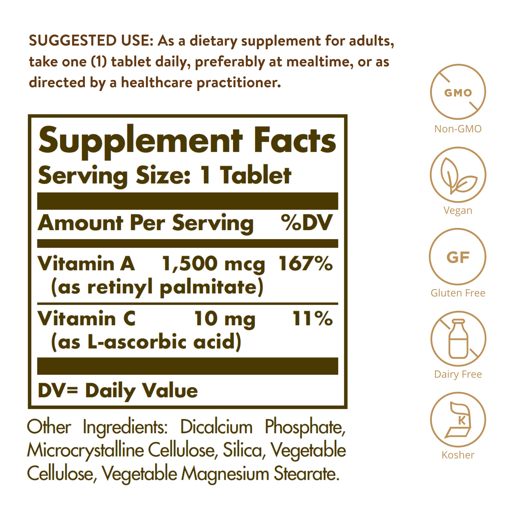 Solgar Dry Vitamin A 1500 mcg label emphasizes oil-free formula