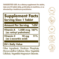 Solgar Dry Vitamin A 1500 mcg label emphasizes oil-free formula