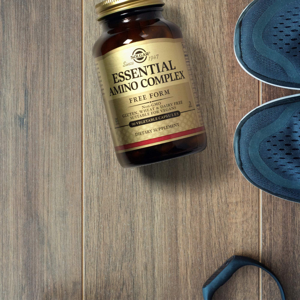 Solgar Essential Amino Complex vegan capsule on a clean surface ready for daily use.