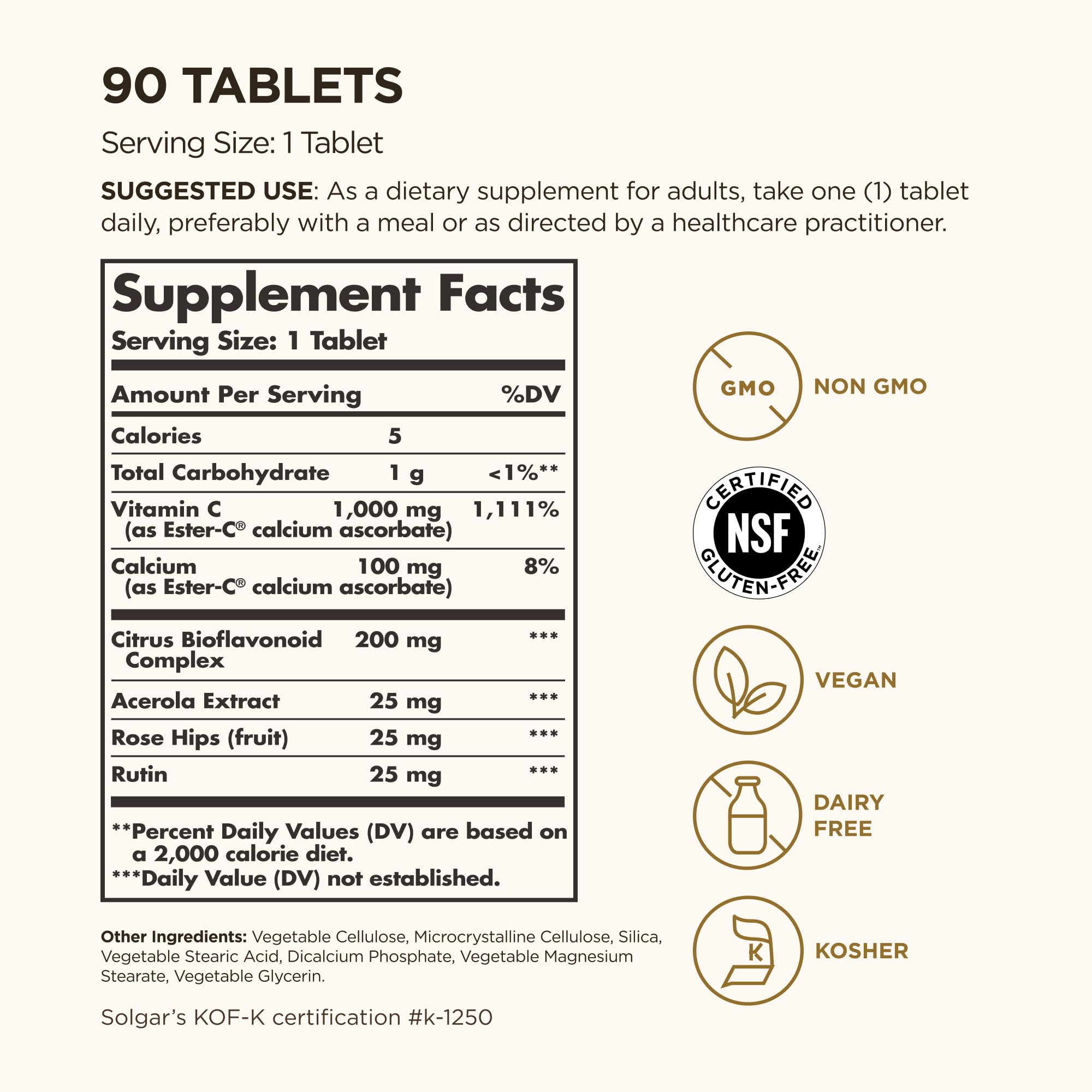 Solgar Ester-C Plus bottle back label highlighting calcium ascorbate metabolite complex