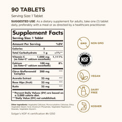 Solgar Ester-C Plus bottle back label highlighting calcium ascorbate metabolite complex