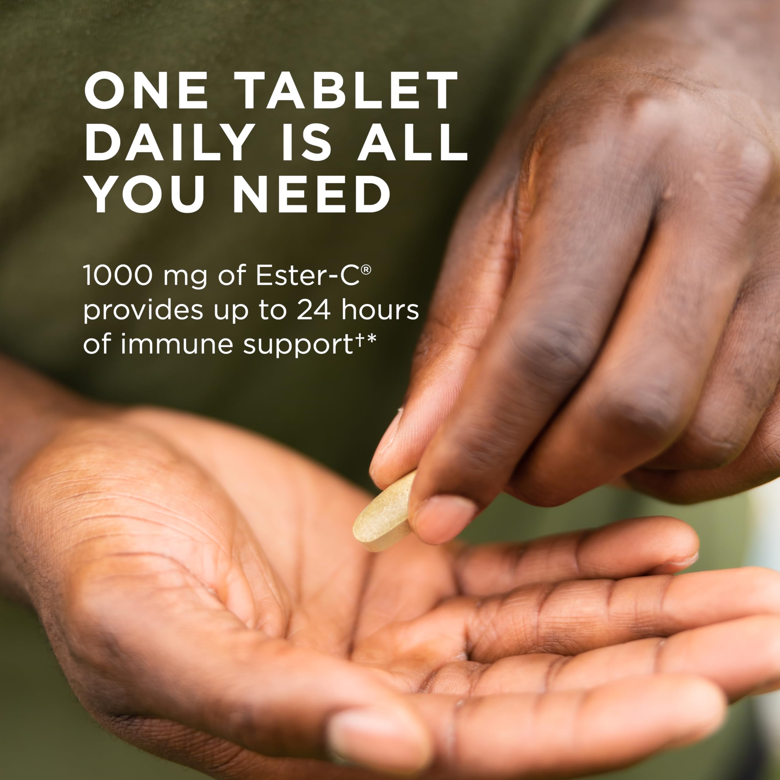 Tablets poured from the bottle show easy to digest, non-acidic formula