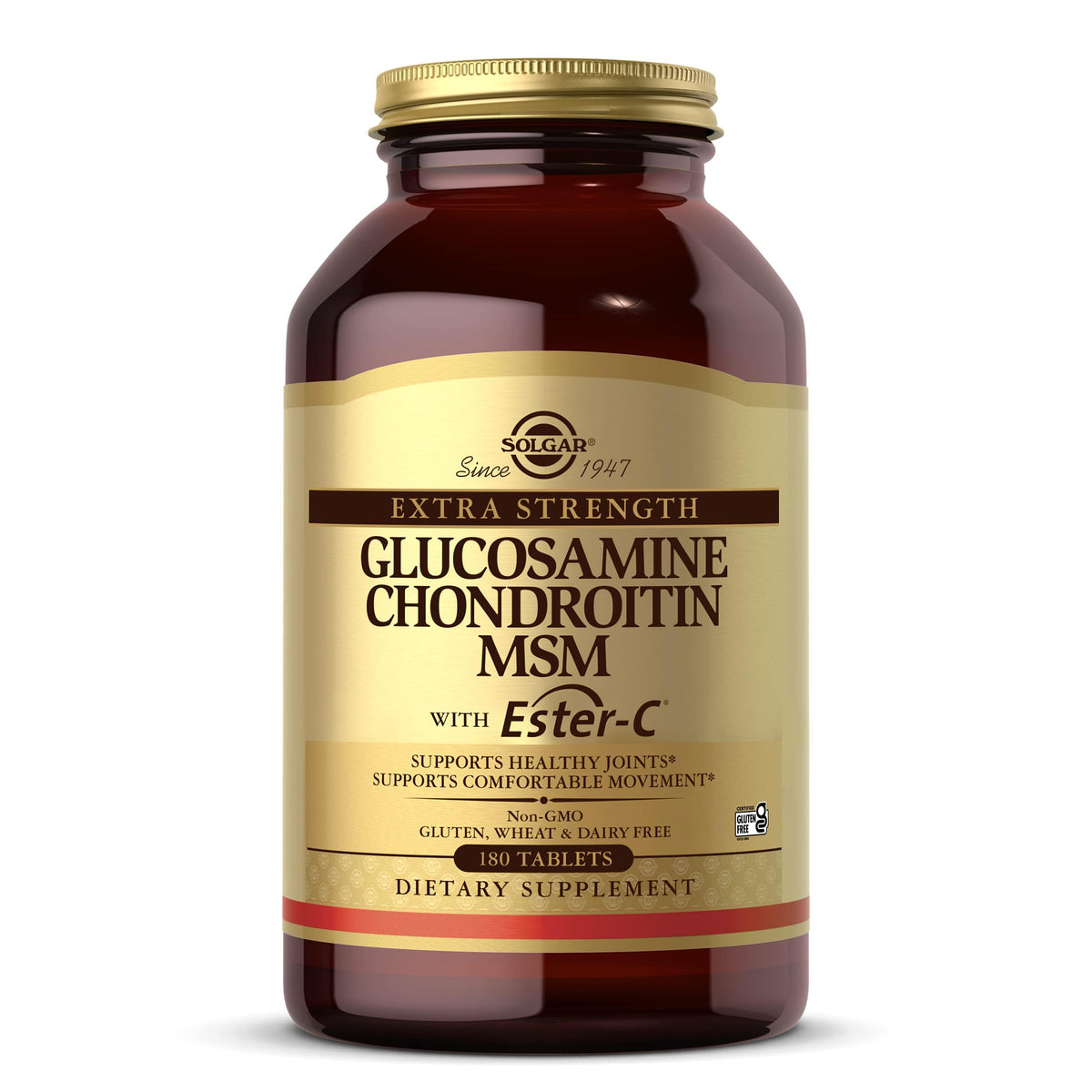 Solgar extra strength glucosamine chondroitin msm ester-c bottle highlighting joint support