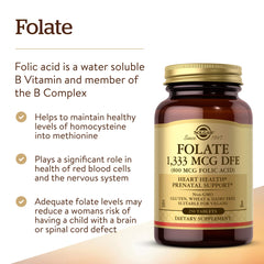 Solgar Folate label on bottle emphasizing vegan and gluten-free status