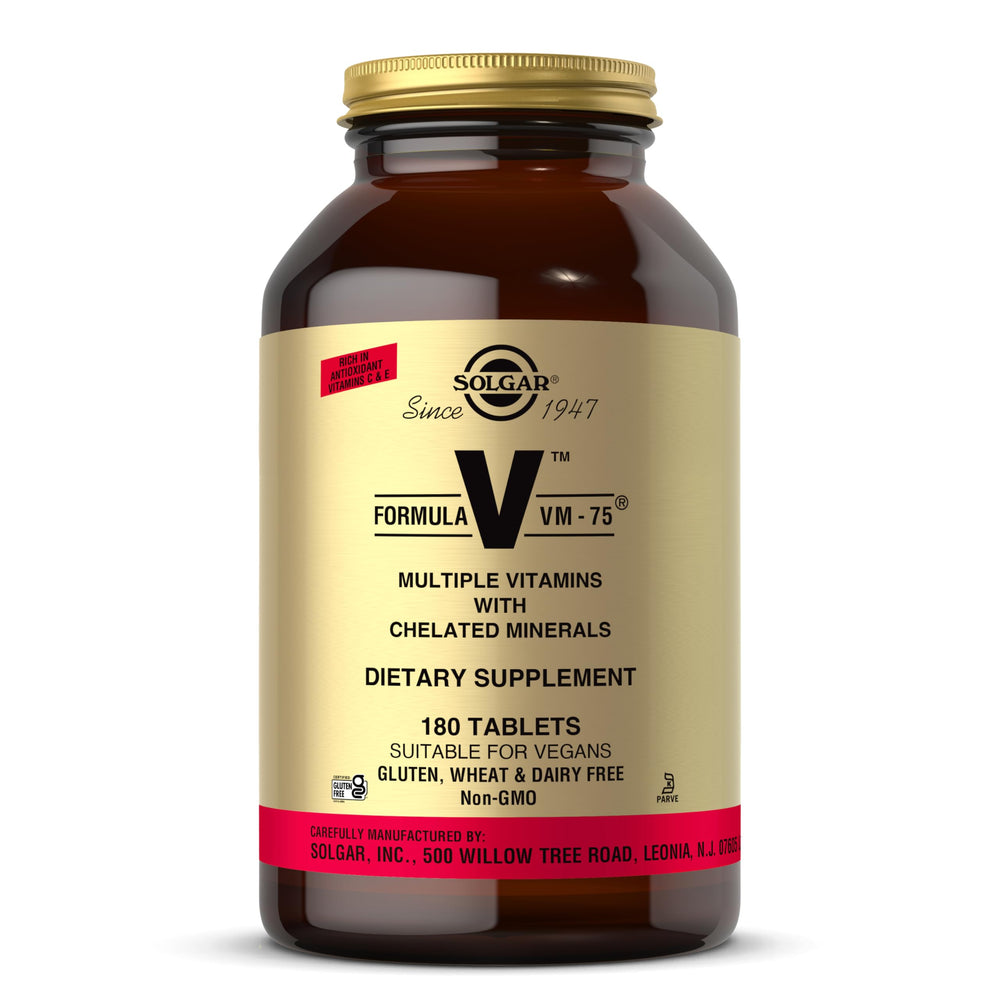 Solgar Formula VM-75 bottle-front image promotes daily wellness and nutrient balance.