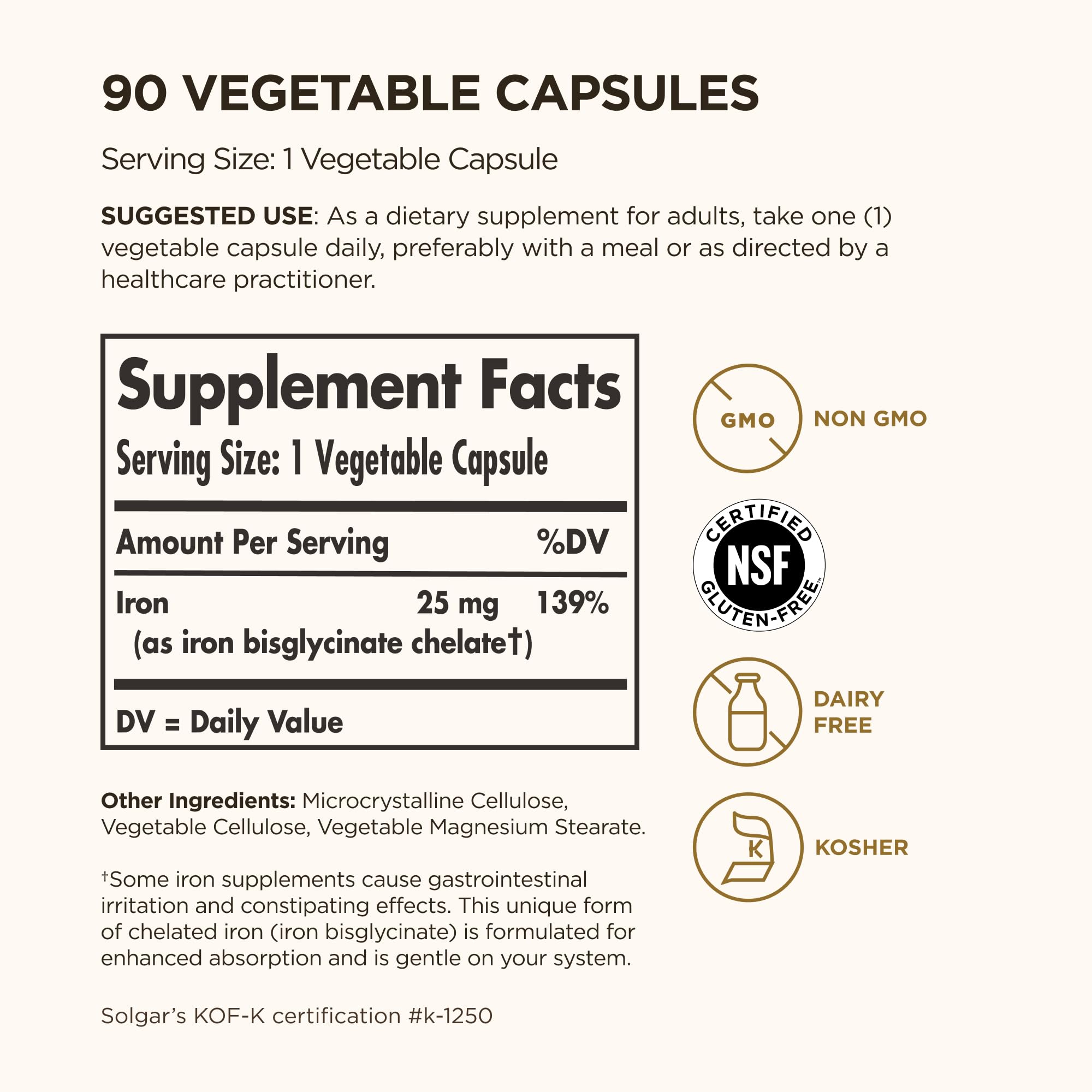 Solgar Gentle Iron 25mg capsules, chelated iron for better absorption.