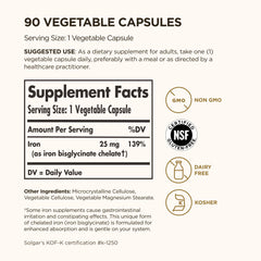Solgar Gentle Iron 25mg capsules, chelated iron for better absorption.