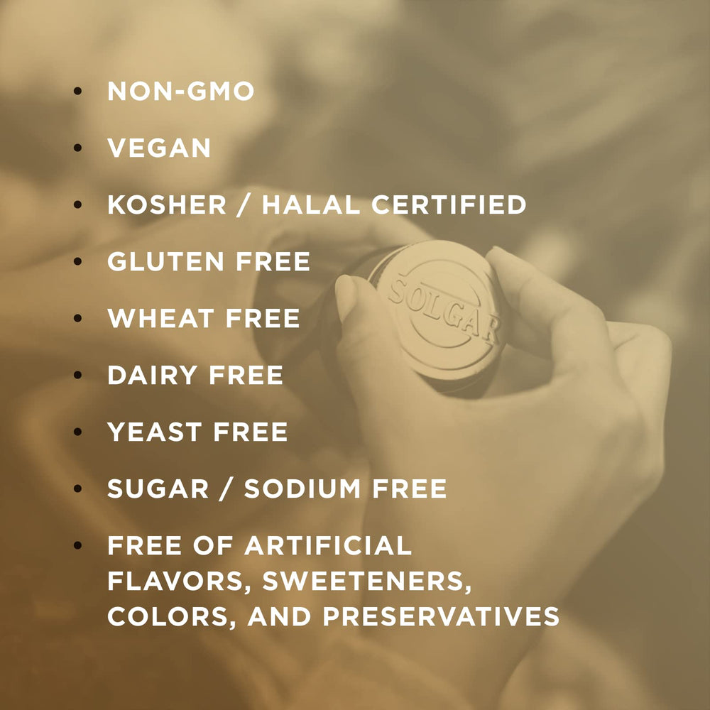 Solgar Gentle Iron ingredient list close-up for non-constipating iron option