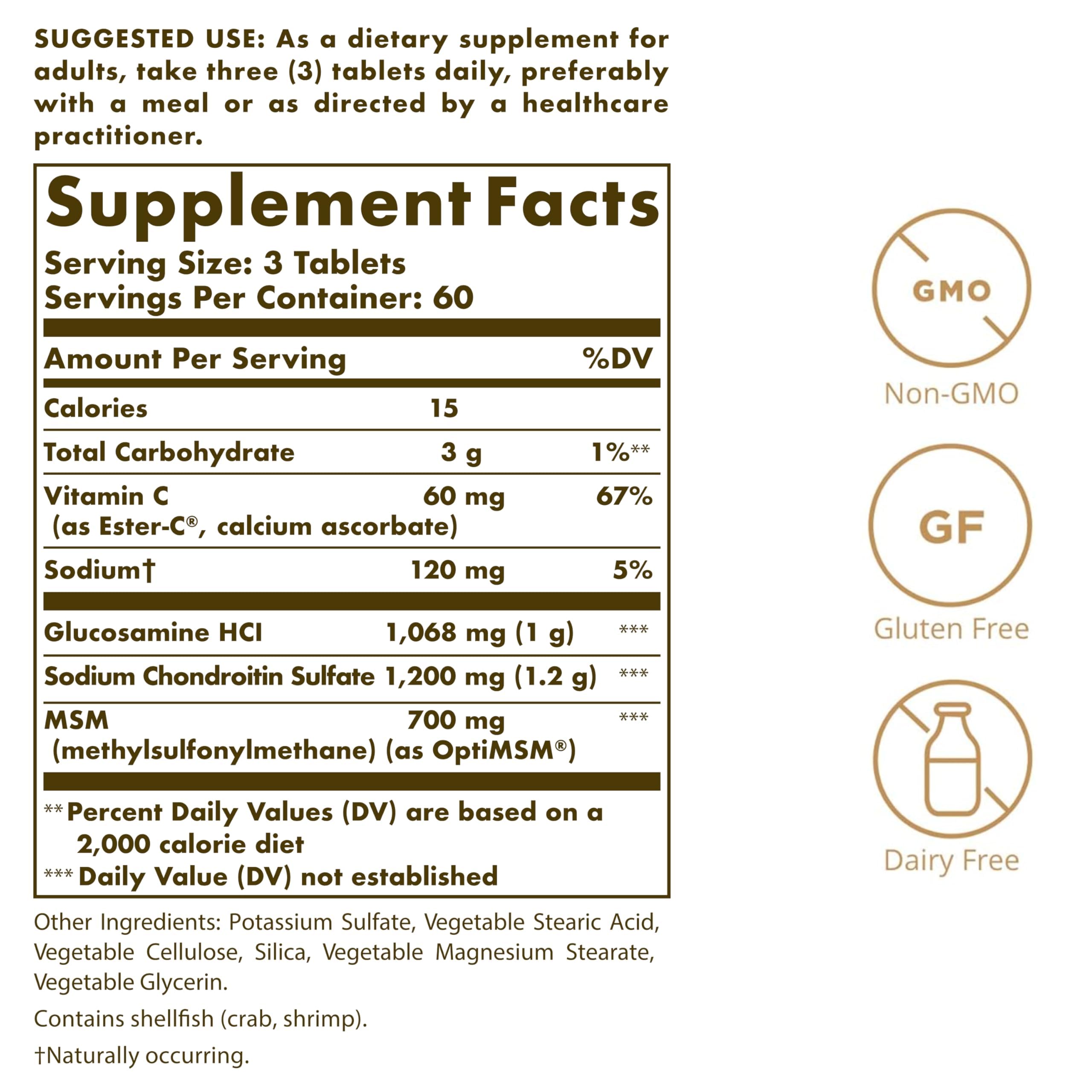 Solgar glucosamine chondroitin msm ester-c tablets close-up for mobility