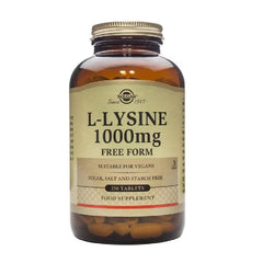 Solgar L-Lysine 1000 mg label, vegan-friendly supplement details