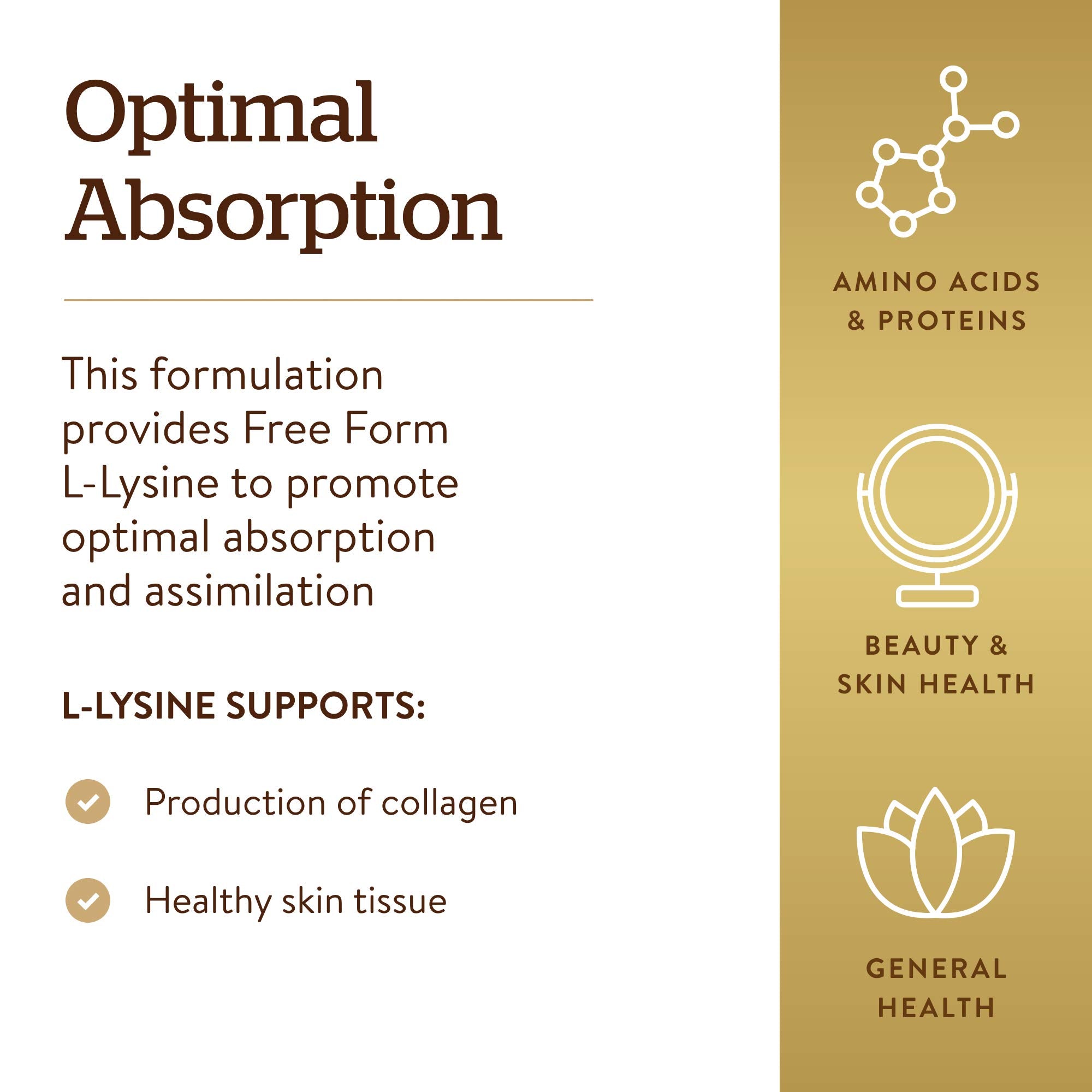 Solgar L-Lysine 1000 mg bottle with vegan and gluten-free symbols