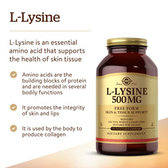 Solgar L-Lysine 500 mg label detail indicating gluten-free ingredients.
