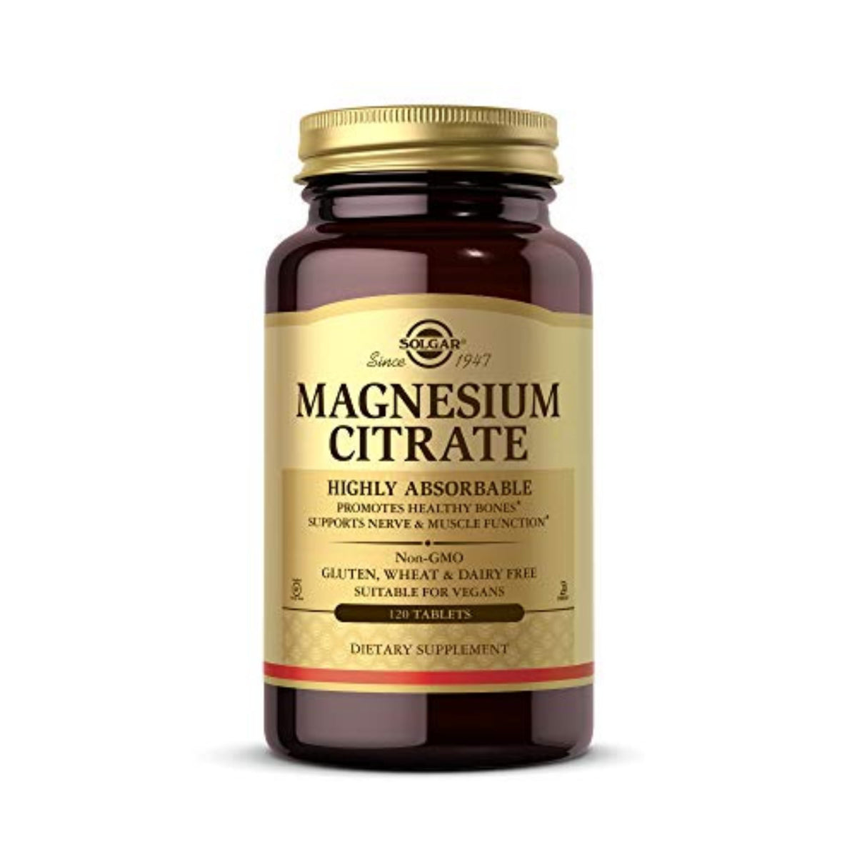 Solgar Magnesium Citrate bottle front view showing high absorbability magnesium for energy support
