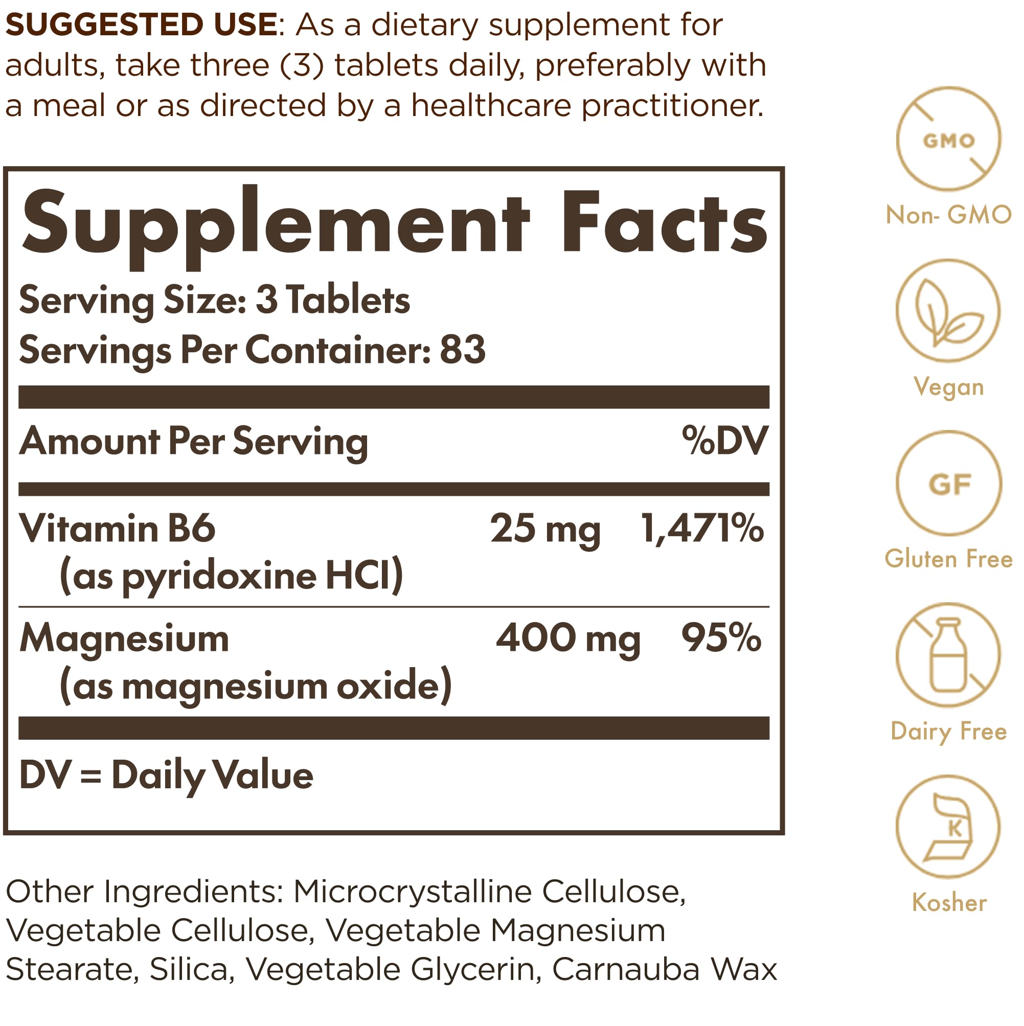 Solgar Magnesium with Vitamin B6 capsules closeup highlights easy-to-swallow tablets