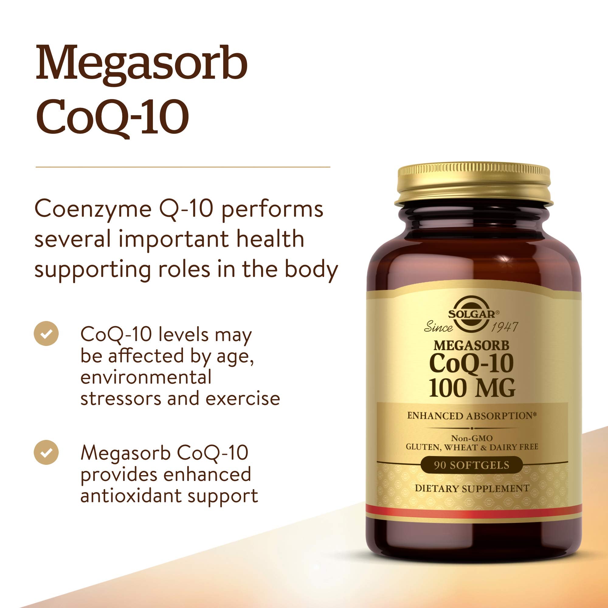 Solgar Megasorb CoQ-10 bottle label emphasizing enhanced absorption