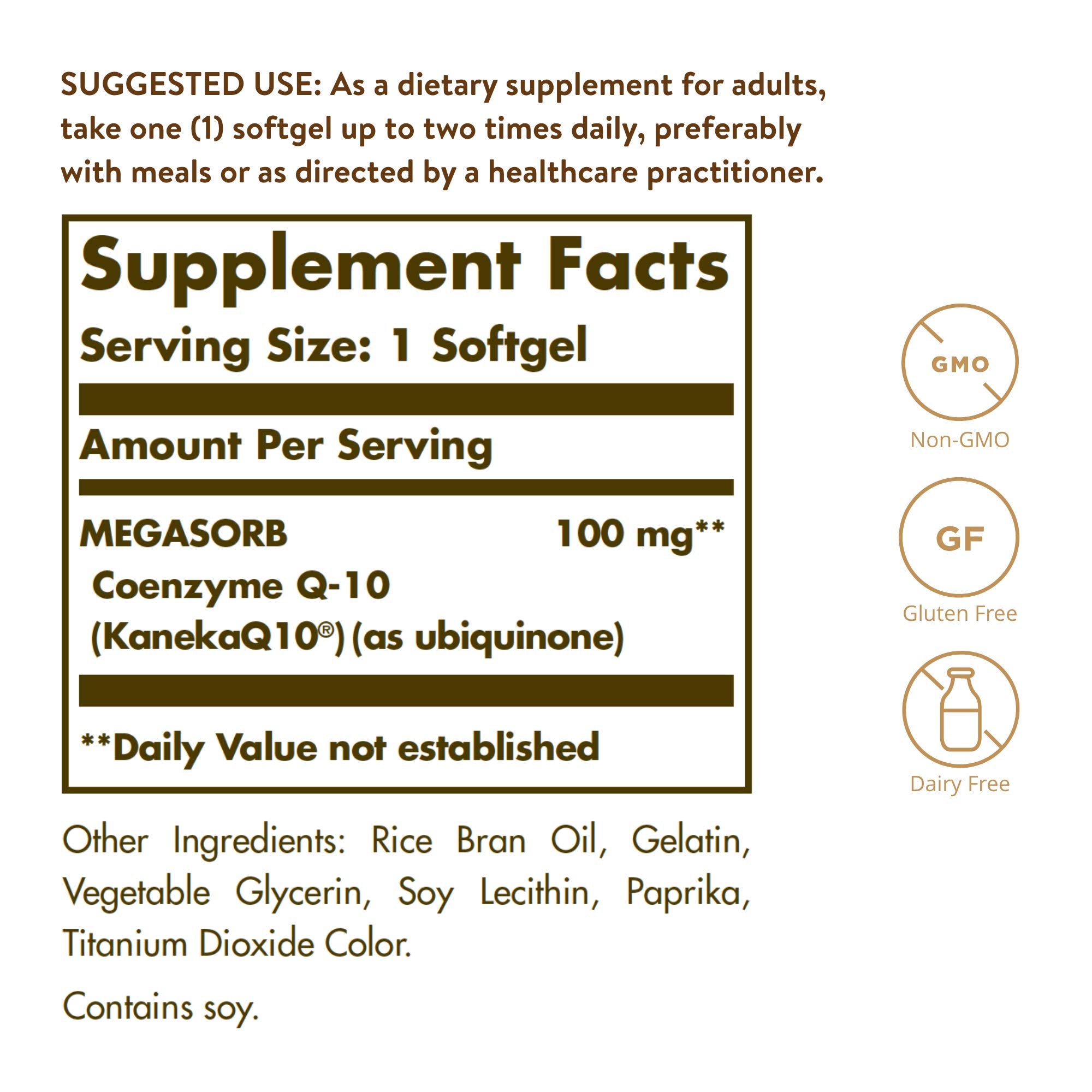 Solgar Megasorb CoQ-10 softgels closeup highlighting oil-based formula