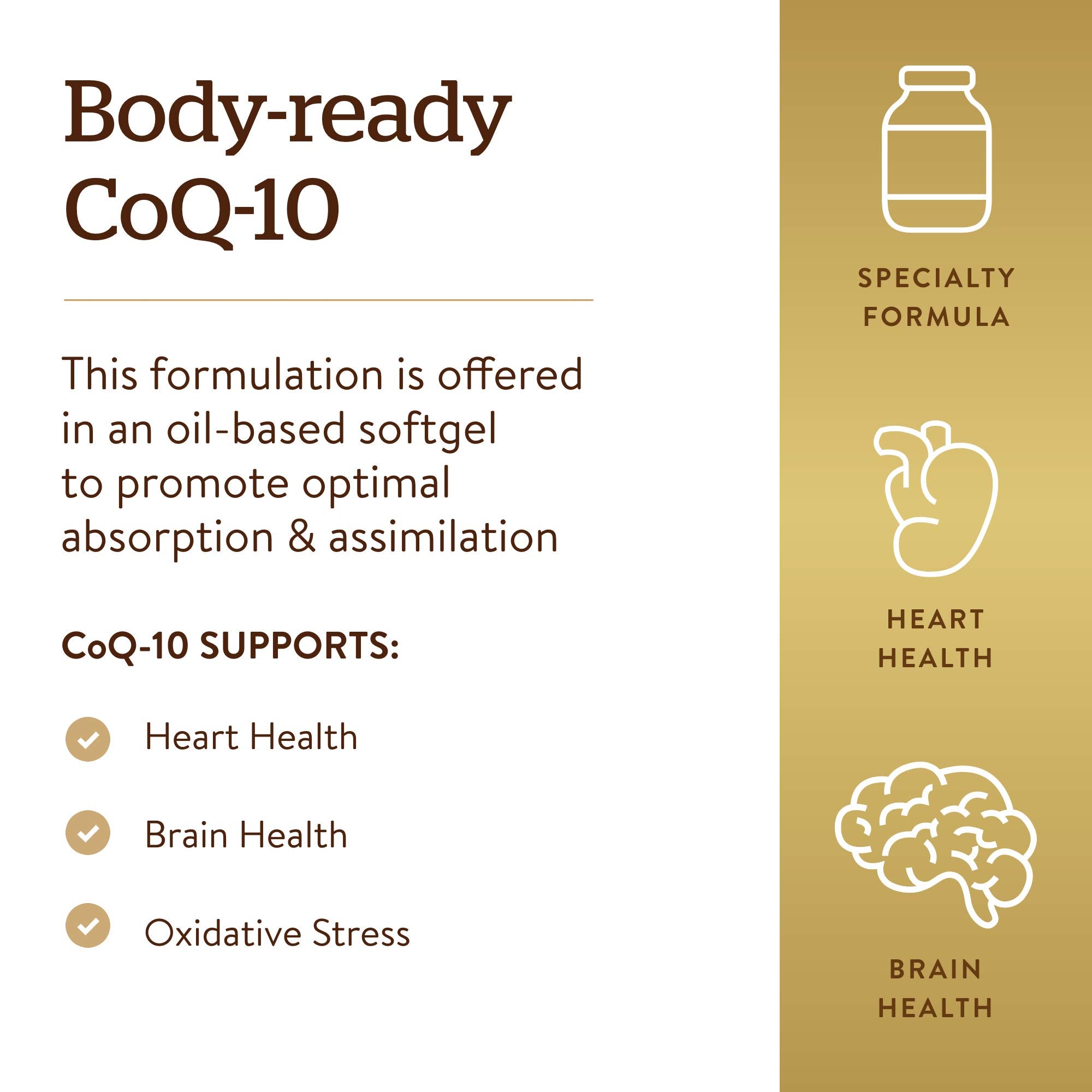Solgar Megasorb CoQ-10 taking softgel demonstrating easy-to-swallow design