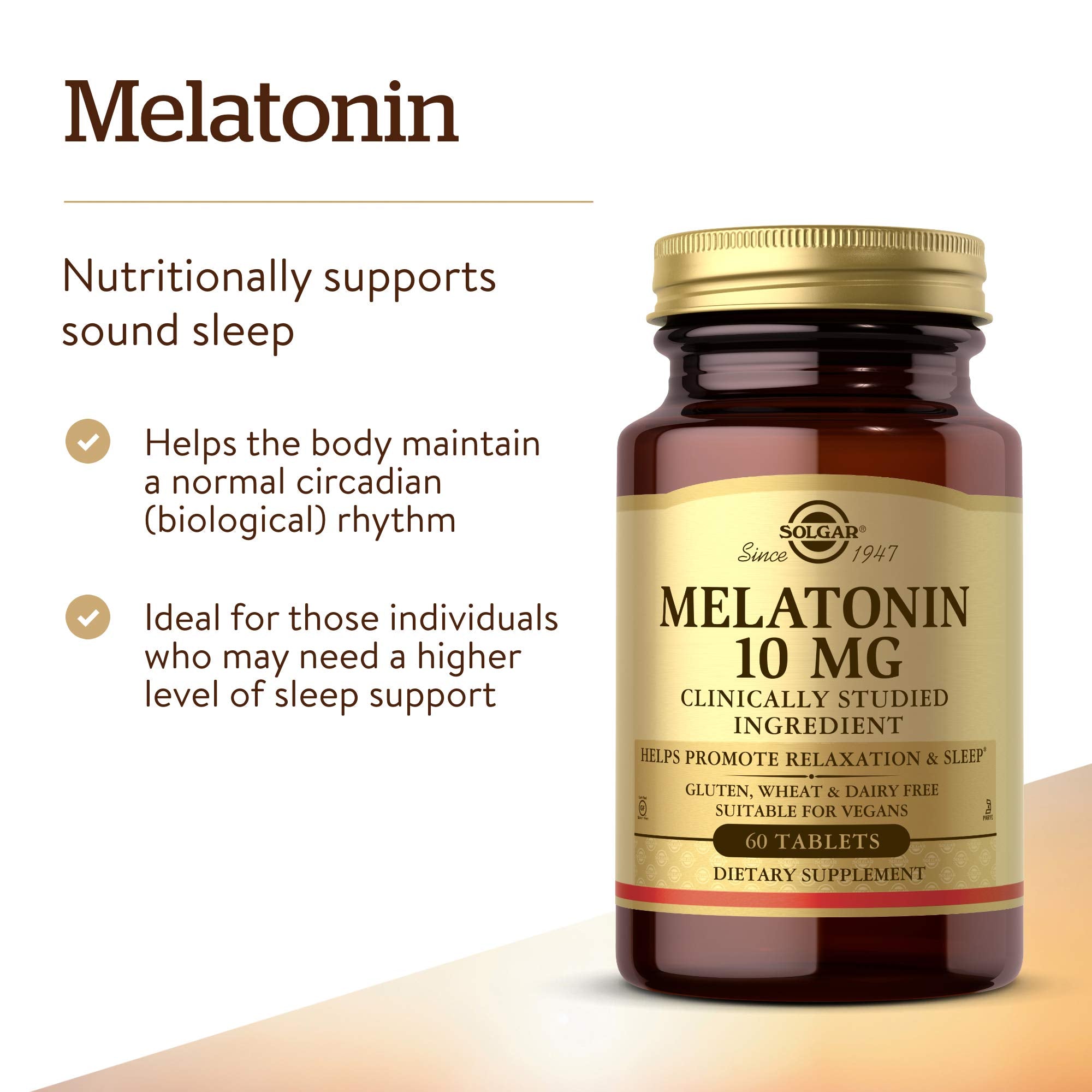 Close-up of Solgar Melatonin tablets inside the bottle