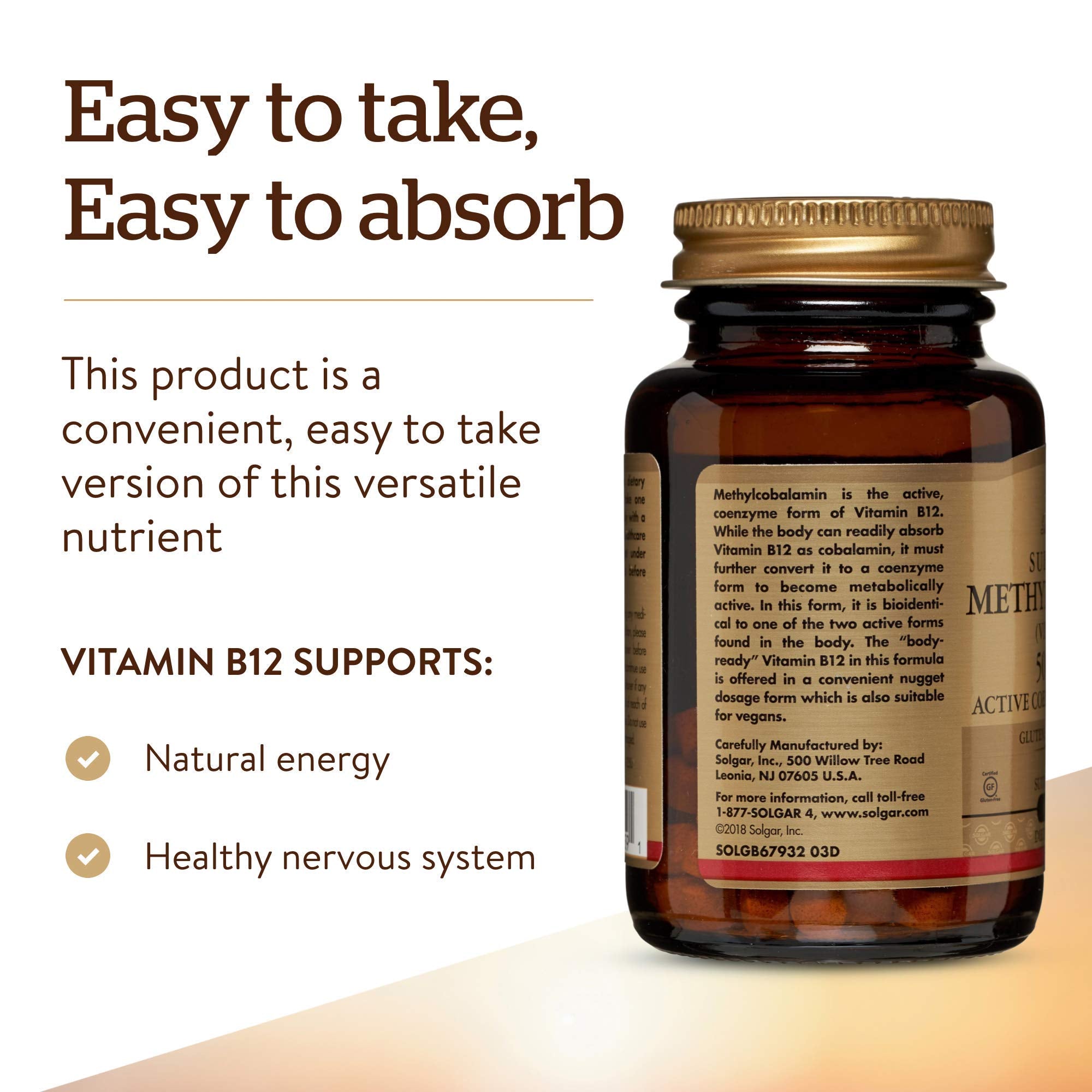 Ingredient panel highlights coenzyme B12 form and allergen-free formulation for purity.