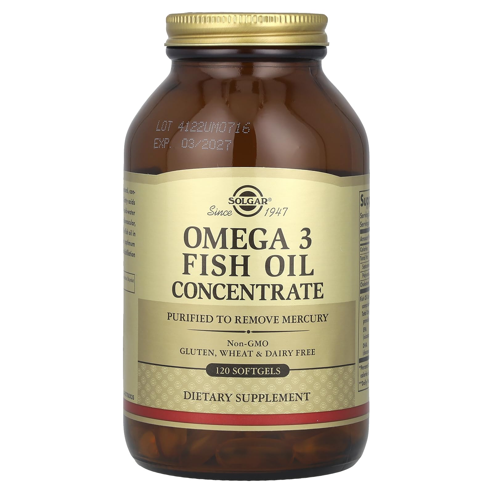 Solgar Omega 3 softgels beside a breakfast plate for daily use.