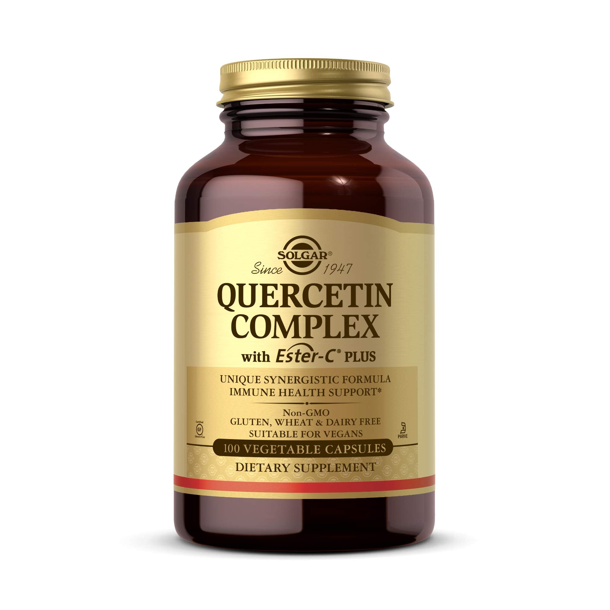 Solgar Quercetin Complex bottle-front view highlights antioxidant support and immune wellness.
