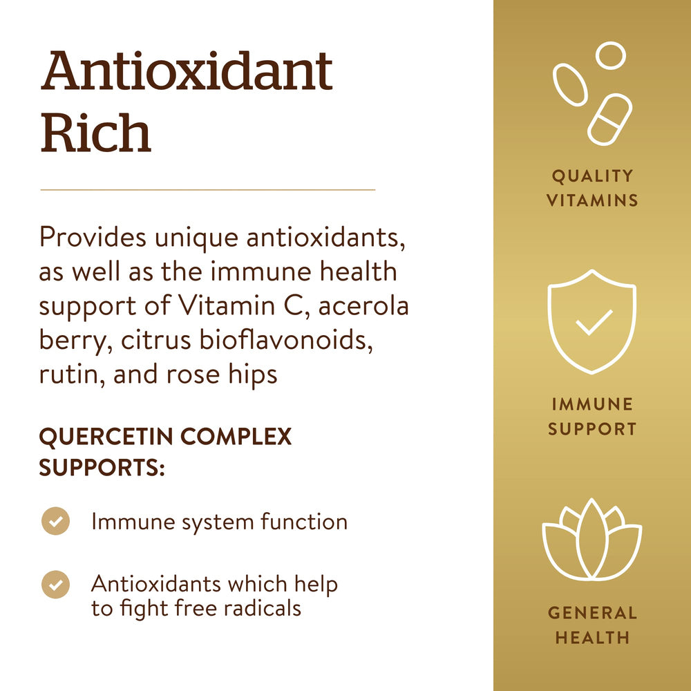 Solgar Quercetin Complex vegan-friendly-pack on shelf communicates allergen-free nutrition.
