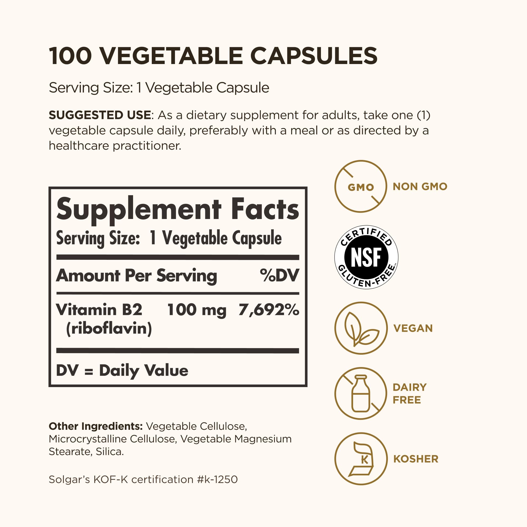 Solgar Vitamin B2 capsules on white background shown with nervous system support