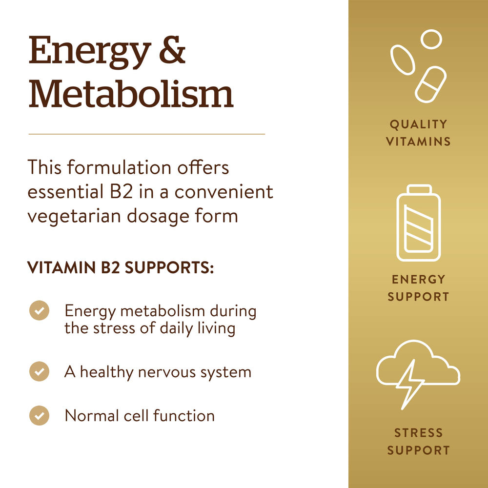 Solgar Vitamin B2 vegan capsules packed for daily use