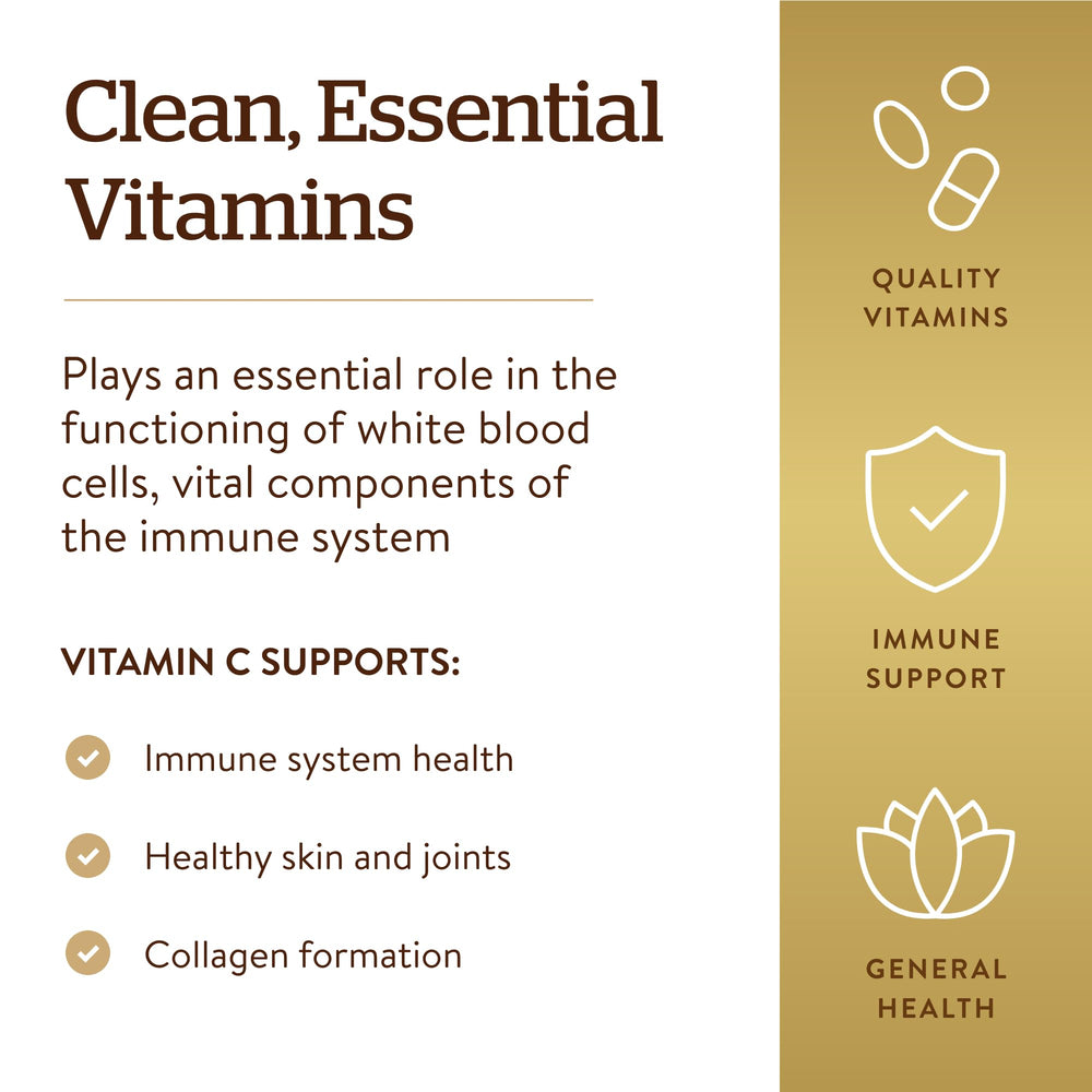 Solgar Vitamin C 1000 mg on-shelf display emphasizing vegan formula.