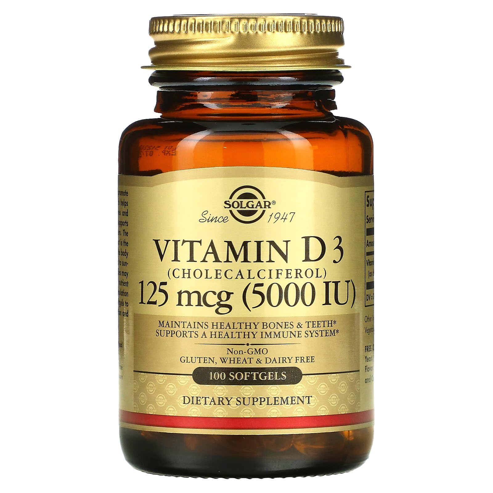 Solgar vitamin D3 bottle on shelf signaling trusted, long-standing quality