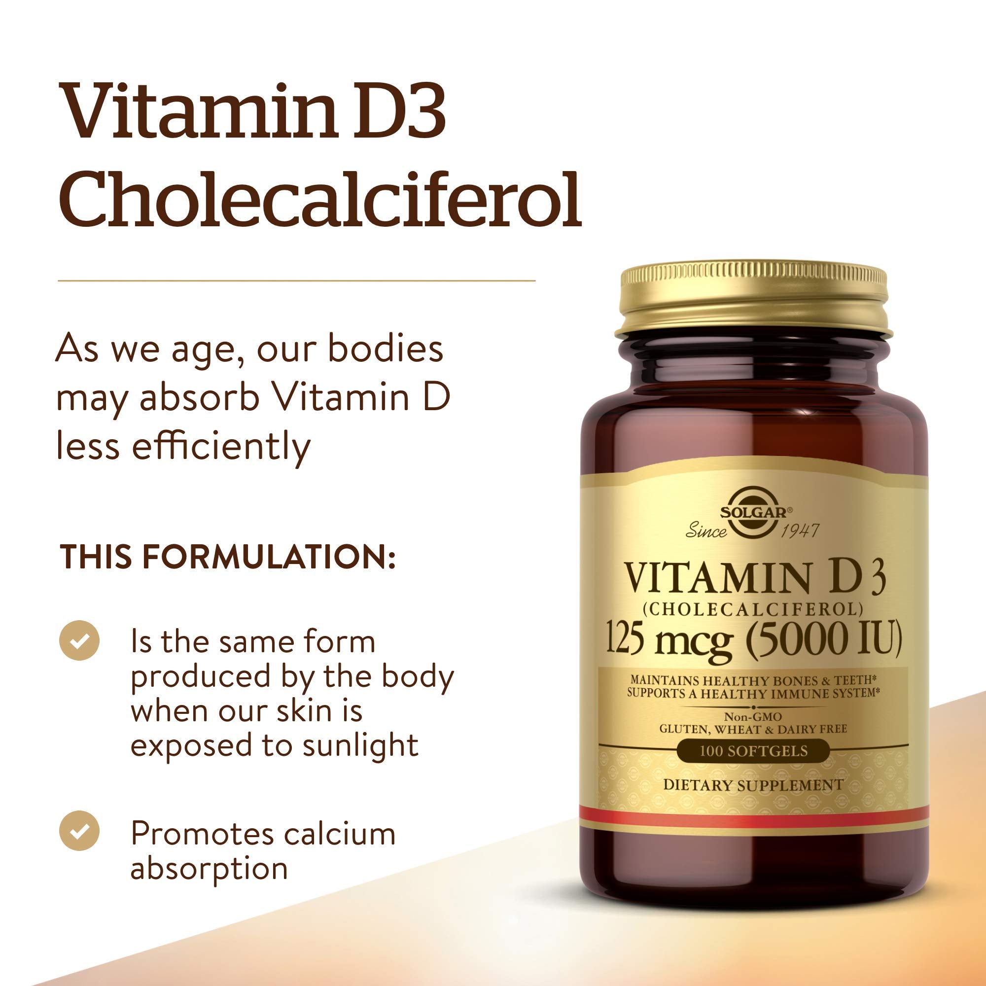 Solgar Vitamin D3 label close-up showing 5000 IU potency
