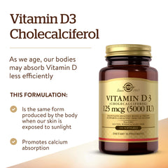 Solgar Vitamin D3 label close-up showing 5000 IU potency
