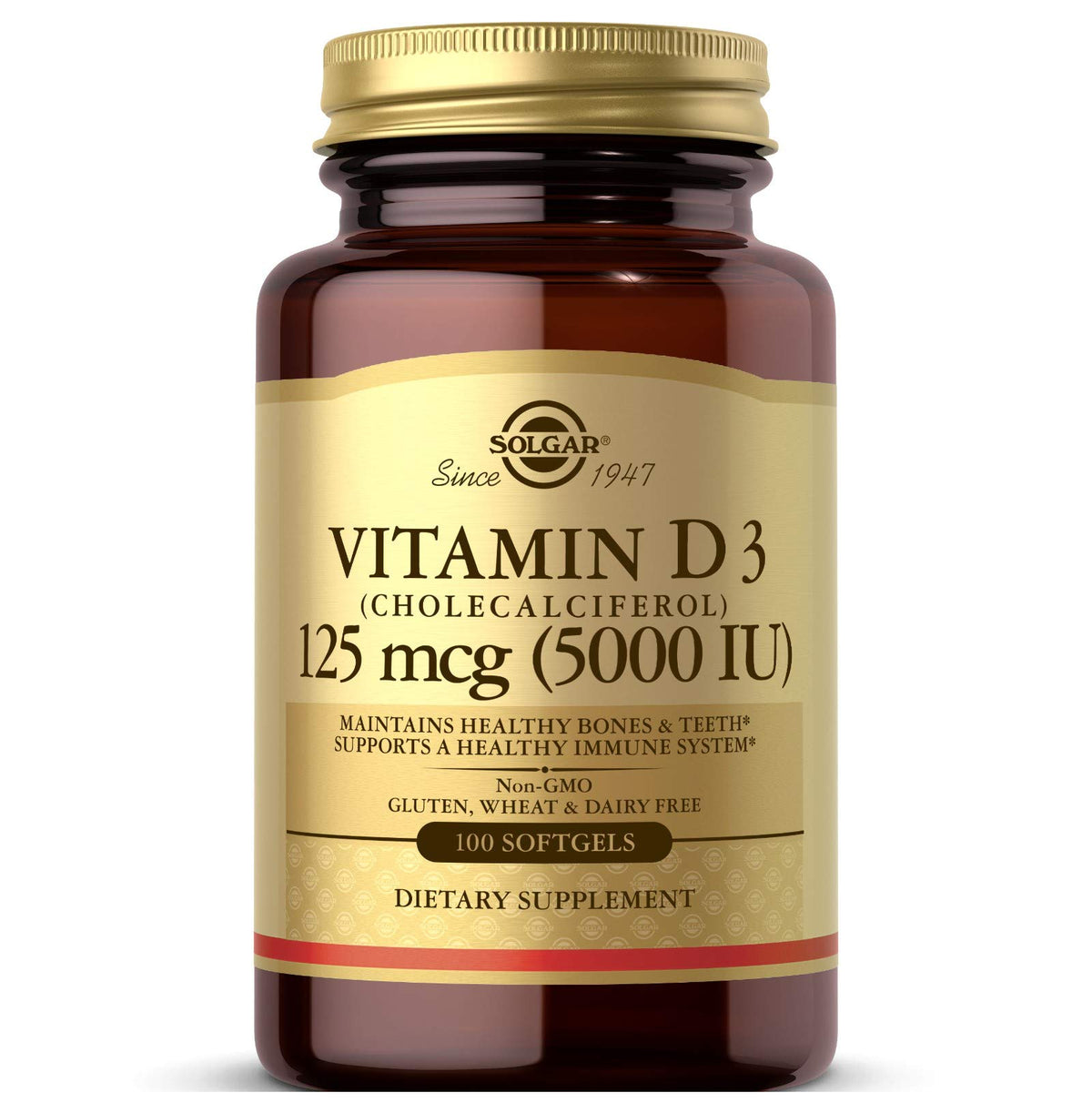 Solgar Vitamin D3 softgel bottle close-up for high-potency bone support