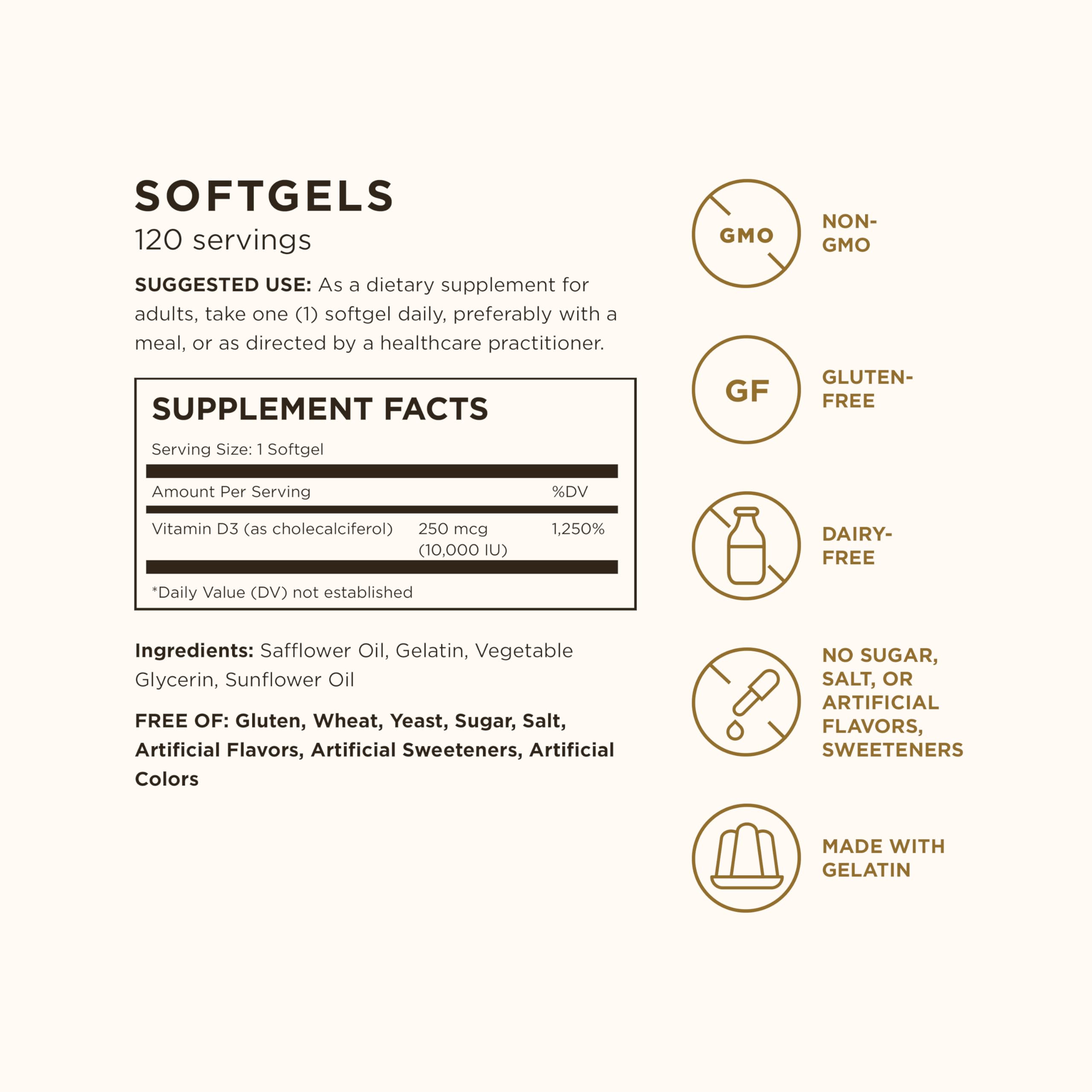 Solgar Vitamin D3 softgels bottle top highlighting cap and label for daily use