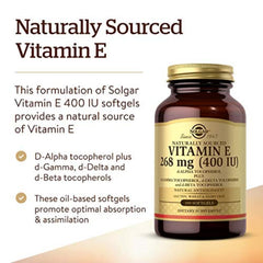 Solgar Vitamin E label close-up; gluten-free and dairy-free formulation.
