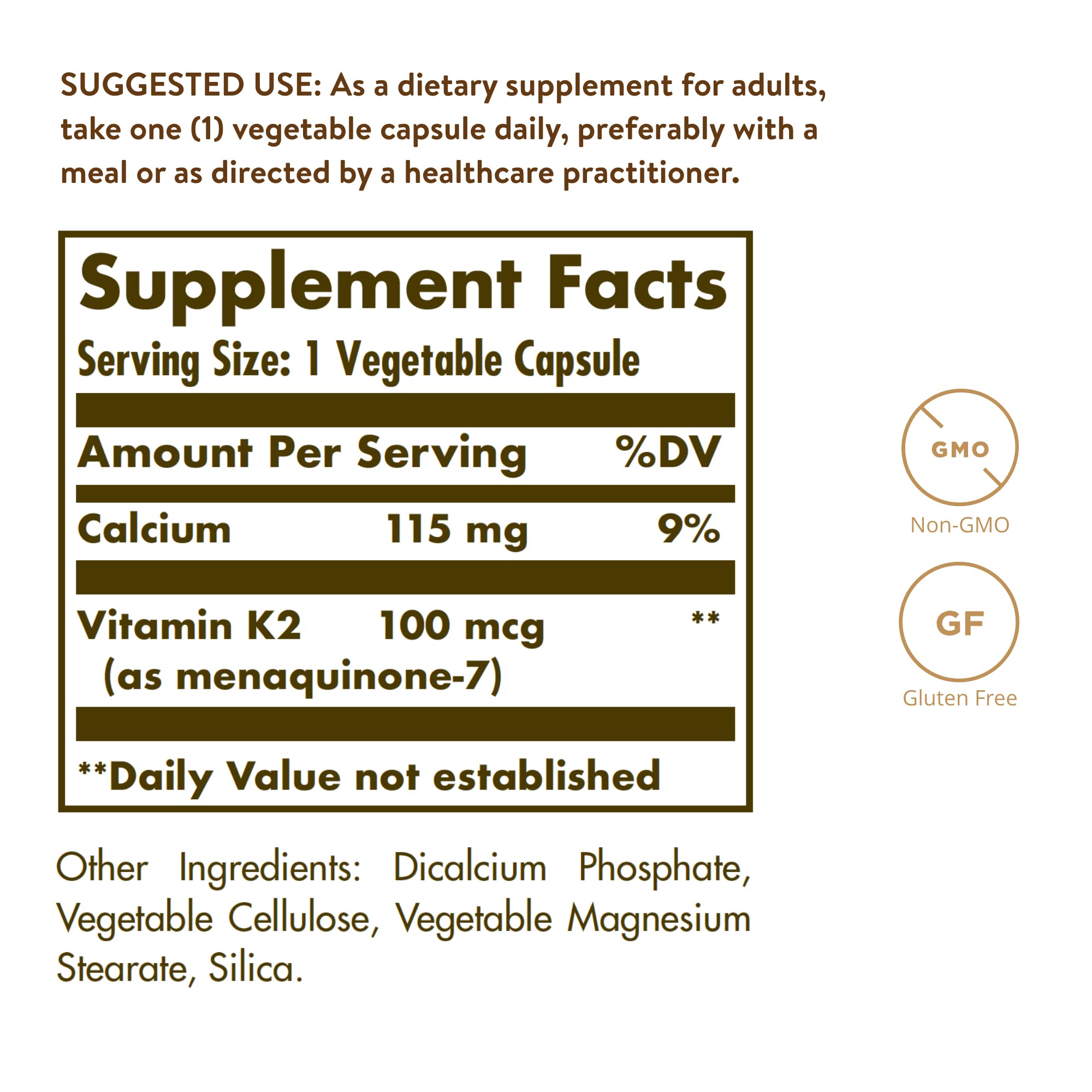 Solgar Vitamin K2 MK-7 capsules closeup highlighting vegetarian capsules for bone health