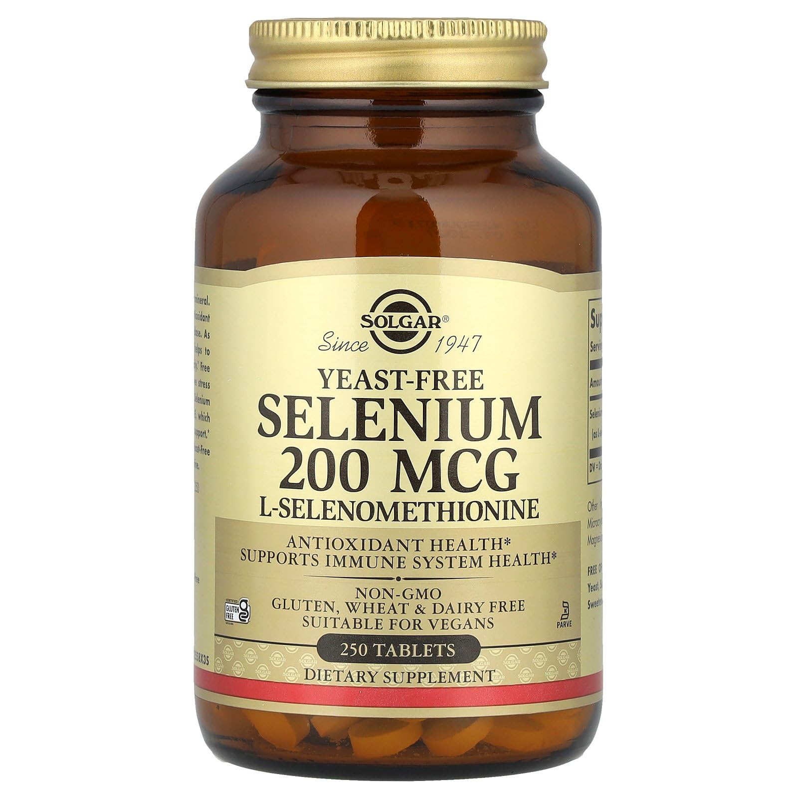 Solgar Yeast-Free Selenium packaging shows vegan icon