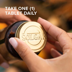 Solgar Zinc 50 mg pills; supports healthy skin and nails.