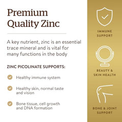 Solgar bottle displays 100 servings for daily zinc supplementation.
