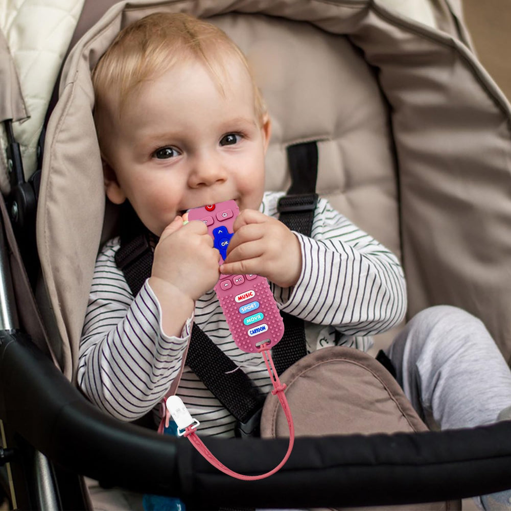 SOLIFEGOBLE silicone teether with soft textures to massage sore gums.