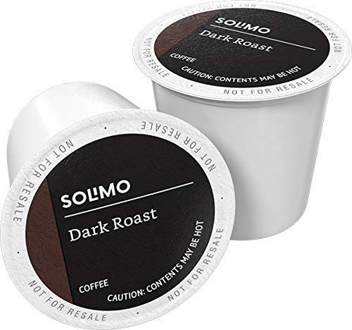 Solimo dark roast coffee pods box front showing bold flavor and convenience.