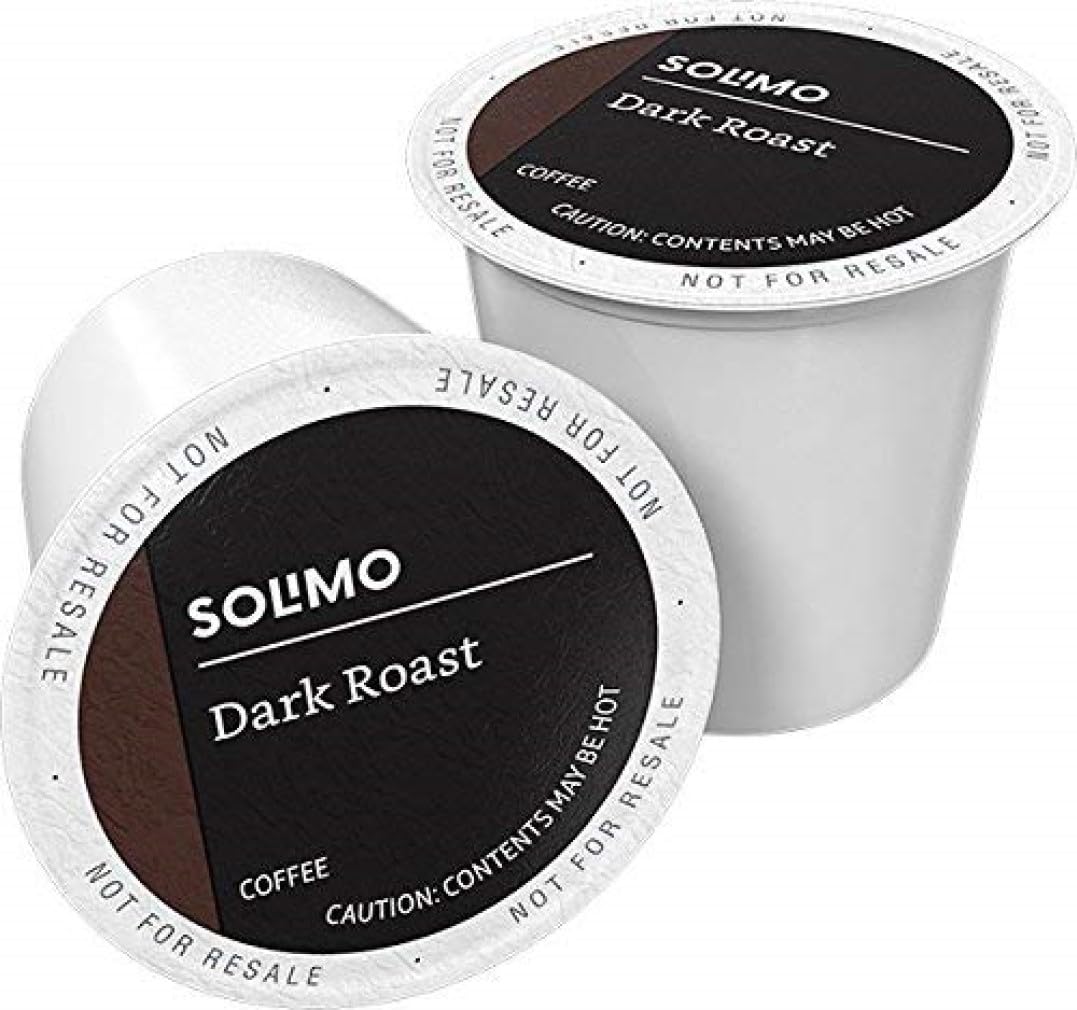 Solimo dark roast coffee pods on display for a bold morning cup.