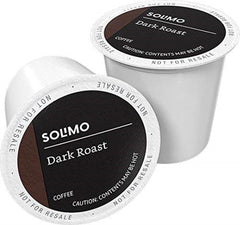 Solimo dark roast coffee pods on display for a bold morning cup.